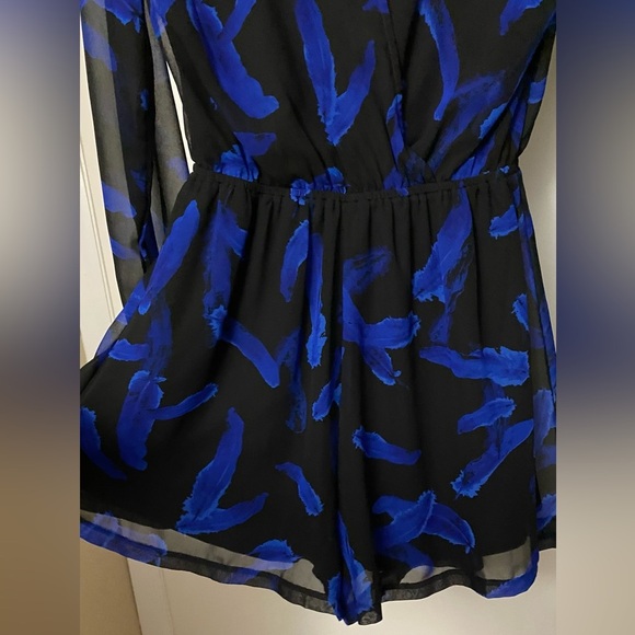 Express Black with Blue Feathers Romper Size XS - Picture 6 of 9